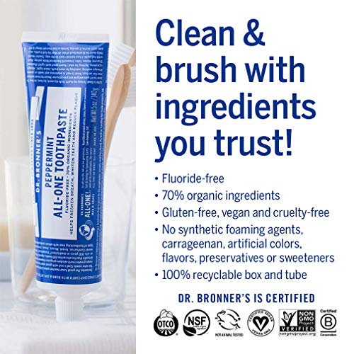 Dr. Bronner’s AllOne Toothpaste (Peppermint, 5 Ounce) 70 Organic