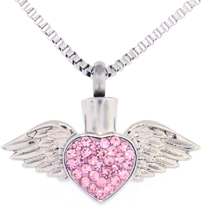 Amazon ハートフェルトピンクハートと天使の翼 火葬ジュエリーネックレス 骨壺メモリアル形見ペンダント 漏斗キット付き ネックレス 通販