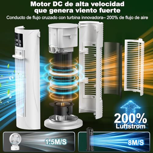 Mobile Air Conditioner - Mini Air Conditioner with Cooling and Humidification Function, Water Mist Technology, 4 Adjustable Timer Levels, 120° Swivel Air Outlet, for Home, Office, Bedroom, White