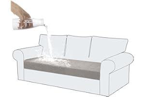 KELUINA 100% Waterproof Couch Cushion Covers, Stretch Leaf Jacquard Sofa Seat Cushion Slipcovers Washable Furniture Protector for Armchair Loveseat Sofa Chaise (Taupe,Chaise Cover)