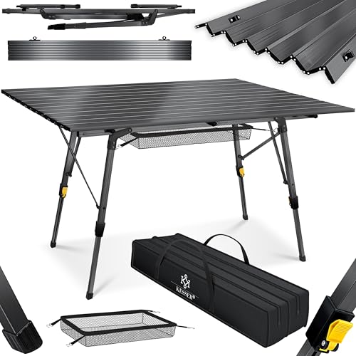 KESSER® Campingtisch faltbar Klapptisch mit Aluminiumrahmen Aufrollbare Tischplatte Falttisch klappbar Höhenverstellung 120x70cm - bis 100 kg inkl. Tr