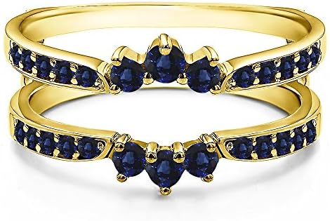 Araska Diamond Three Stone Style Wedding Wrap Engagement Ring Blue Sapphire 10k Yellow Gold FN (7)