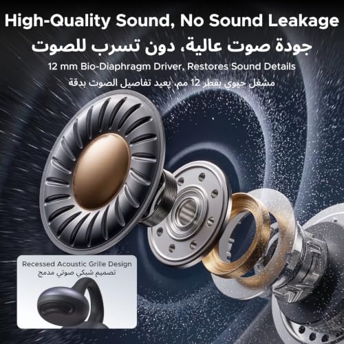 UGREEN S3 Air Wireless Earbuds, Open-ear Clip On Earbuds, Hijab-Friendly Ultra Comfort, 35H Battery for 1 Week Using, High Quality Sound, AI Clear Calls (Black)