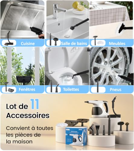 JBER Nettoyeur Vapeur Portable, Chauffage Instantané en 3 Secondes, 400ML | 110℃ Nettoyeur Vapeur à Main pour un Nettoyage Efficace, 1200W Steam Cleaner pour Cuisine, Fenêtre, Salle de Bain et Voiture