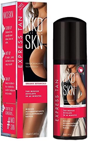 NKD SKN Self Tan Express Tan, Organic Botanicals, Tan Mousse, 3.38 Oz + FREE Travel Toothbrush, Color May Vary