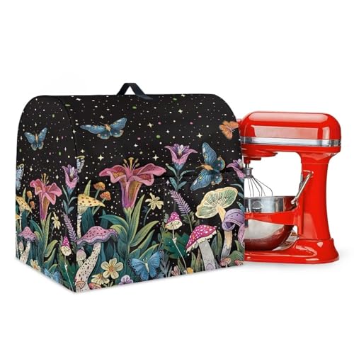 ZUXONGSY Mushroom Mixer Cover 5-8 Quart Water Resistant Stand Mixer Cover with Pockets Butterfly Kitchen Aid Mixer Assecories Dustproof Lily Mixer Cover for Kitchen