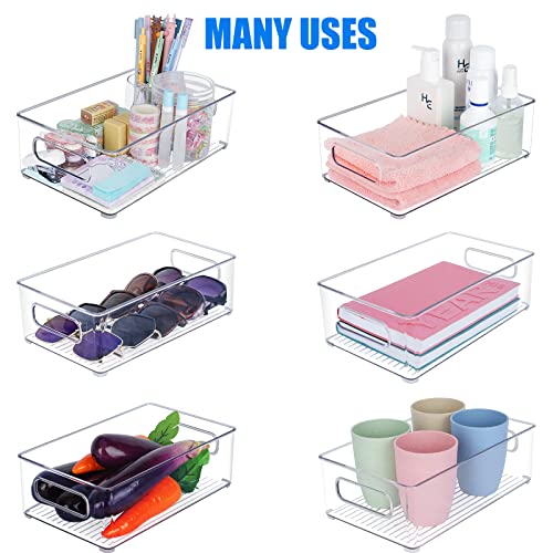Clear Refrigerator Organizer Bins, Wide Plastic Stackable Food Containers for Pantry, Cabinet, Kitchen Organizers Bins 12 Pack-NOT DISHWASHER SAFE
