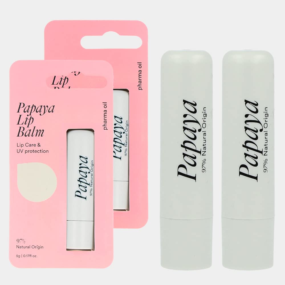 Pharma Oil Protective Natural Lip Balm Papaya, 2x5g. I Enriched With Shea Butter I Intensive CareI Paraben Free I No Artificial Colors, Perfect as a Gift