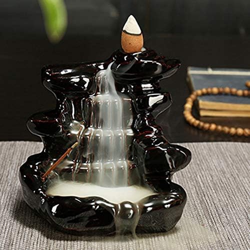 Garden Waterfall - Ceramic Water Lily Incense Burner Waterfall Backflow Censer Buddhist Porcelain Lotus Pond - Waterproof Garden Incense Censer Burner Pond Ceramic Decor Incense Vinyl Wall Wat