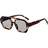 Breaksun Retro Aviator Sunglasses for Women Men Trendy 70s Hexagonal Square Double Bridge Vintage Sun Glasses