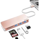 USB C Hub, EQUIPD 5 in 1 Aluminum Type C Adapter with 3 USB 3.0 Ports SD/SDHC/microSD Card Reader for New MacBook Pro 13" 15" 2016/2017, iPad Pro 11" 12.9", MacBook Air and More Type C Devices - Pink