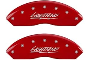 MGP Caliper Covers 10021SLTGRD Red Brake Covers Engraved with Silver Lightning (F-150) (Set of 4)