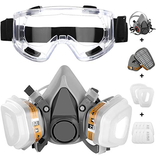 IVSUN Respirator Mask with Safety Glasses Half Facepiece Gas Mask Reusable Professional Breathing Eye Protection Against Dust, Organic Vapors, Pollen and Chemicals for Paint and DIY Projects - Thumbnail 7