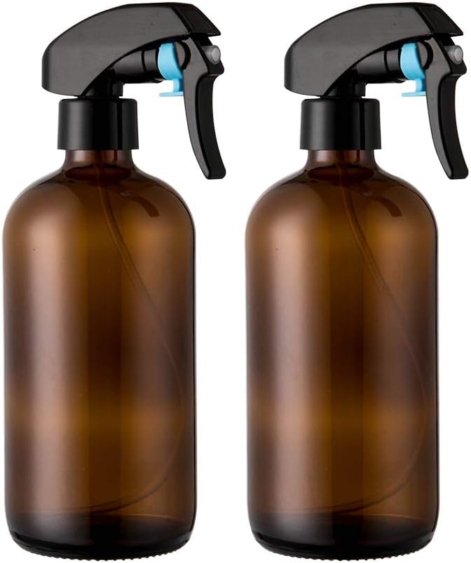 Glass spray bottle 2 pack 16oz Great Container for Cleaning Solution Essential Oils Aromatherapy Black Durable Trigger Sprayer Heavy glass spray bottles for essential oils,spray bottles for cleaning
