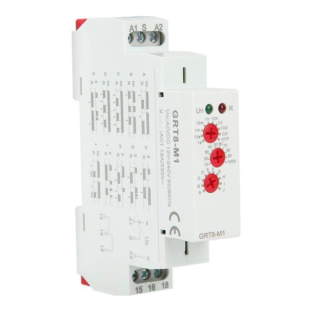 Relay Module, AC/DC 12V 240V GRT8-M1 Multifunctional Delay Time Relay with 10 Functions DIN Rail Mount Relay Module