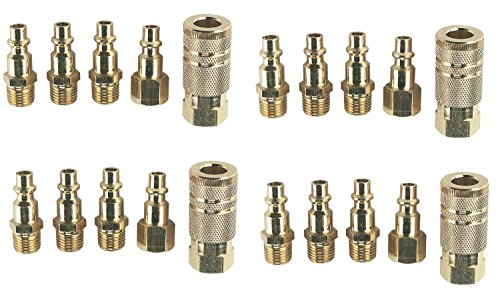 Click Here to See More Images Air Compressor Parts 20 PIECE Solid Brass Quick Coupler Set Air Hose Connector Fittings 1/4 NPT Tools