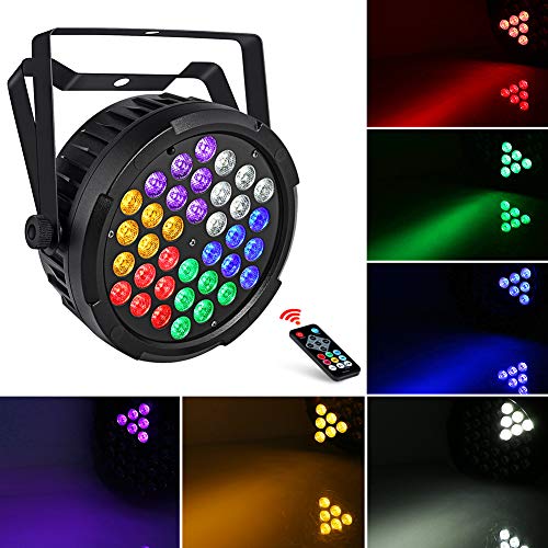 LED Stage Lights, OPPSK Updated Version Full 36W 36LEDs UV+Amber+White+RGB Par Lights by Remote DMX Control and Power Linking for Wedding Church DJ Party Stage Lighting