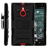 TurtleArmor | Nokia Lumia 1520 Case | Nokia Bandit Case [Hyper Shock] Rugged Hybrid Shell Kickstand Silicone Holster Belt Clip Military War Camo Design - Black