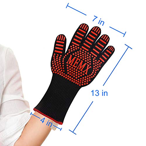 MEMX Oven Gloves, Barbecue Gloves 1472°F Heat Resistant Grill Gloves, Extreme Kitchen Cooking Oven Mitts, Finger Flexibility 13\