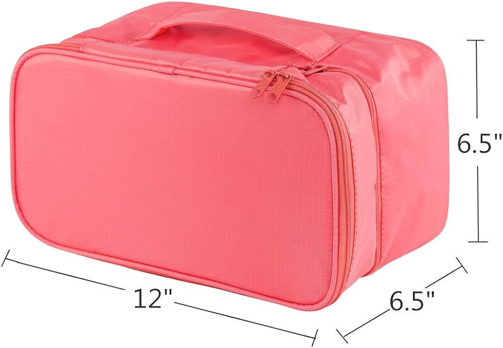  | Travel Underwear Organizer Bag, JJ POWER Lightweight Double Layer Large Capacity Cosmetic Bag- Multiple Compartments and Pockets (Watermelon Red) | Packing Organizers