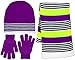 Girl's 3 Piece Knit Hat, Scarf & Gloves Set (Purple-Neon Yellow), OSFM