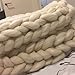 HomeModa Studio Non-Mulesed Chunky Wool Yarn Big Massive Giant Chunky Knit Blankets Throws Grey White (250g, Ivory)