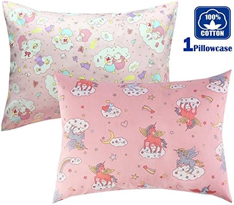 Cartoon Toddler Travel Pillowcase 100% - Cuddle Collection for Boys or Girl ,For 13x18,12x16 Pillow,Double-Sided different - Unicorns and Angel Baby ，FREE TRAVEL PACKAGE (Unicorns/Angel Baby)