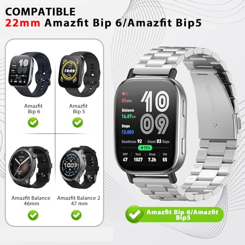 CreoArte Metal Strap Compatible with Amazfit Bip 6/Bip 5/Amazfit Balance/Balance 2, Stainless Steel Replacement Wristbands for Amazfit Cheetah/Amazfit Cheetah Pro