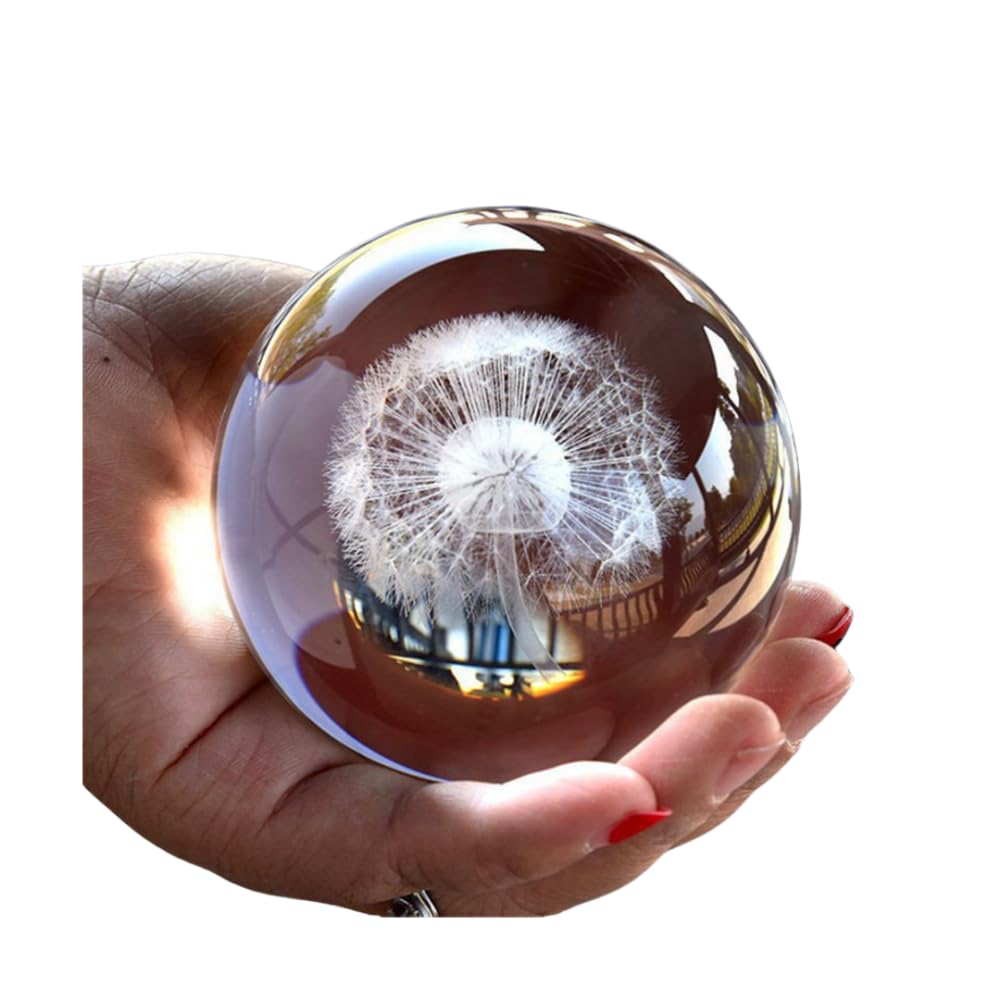 qianyue Crystal Dandelion Ball Figurine Feng shui Office Decorative Storm Glass Balls Ornaments Dandelion Statue Crafts (60mm)