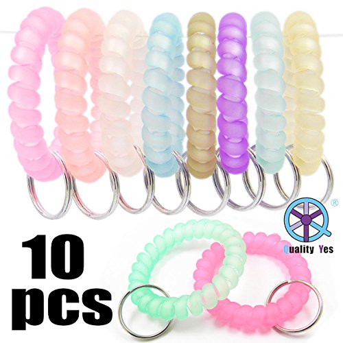 QY 10PCS Colorful Bright Colors Plastic Spiral Coil Wrist Band Key Ring Chain Frosted Series