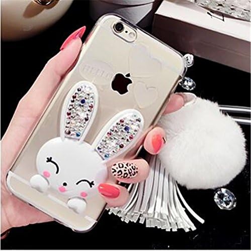 iPhone 7 Plus Case with Chain,Cute Lovely Bunny Rabbit Silicone Soft Case Cover for iPhone 7 Plus 5.5 inch with Fur Ball (White)