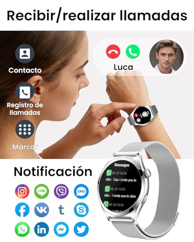 Fitonme Women's Smart Watch Calls, 1.27 Inch HD Curved Screen, SpO2 Sleep Heart Rate Monitor, 120+ Sports Modes, Waterproof IP68, Women's Smartwatch for Android iOS (Silver)