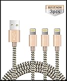 Ambet iPhone Lightning Cable to USB Cable- 3PCS 5 Feet (1.5 Meters) Gold Cord -Sync apple iOS iPhone Charging Charger Cable for iPhone 7/SE/6s/6/ 5/5c/5s/Plus, iPad, iPod