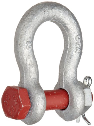 Crosby 1019471 Carbon Steel G-2130 Bolt Type Anchor Shackle, Galvanized, 1-1/2 Ton Working Load Limit, 7/16