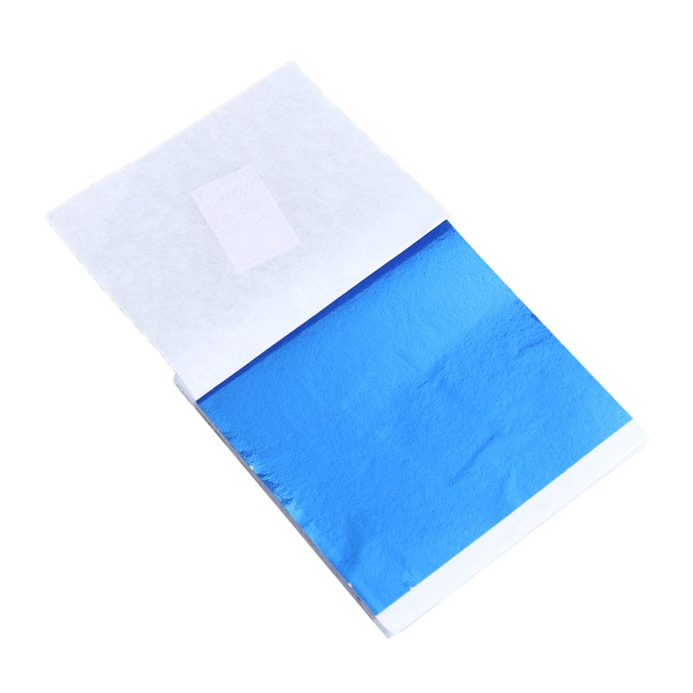 Healifty Foil Papers Sheets Colorful Metallic Multifunctional Shiny Imitation Leaf for Craft Statue Furniture Decor 50pcs (Blue)