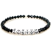 Agriajun Inspired Black Beaded Stretch Bracelets for Women Cute Letter Crystal Beads Bracelet