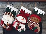Plush 3D Style Holiday Christmas Stocking Set of 3 (Santa/Snowman/Reindeer)
