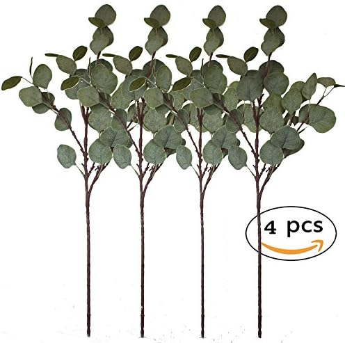 Duolaisu 4 Pcs 26" Artificial Eucalyptus Branches, Artificial Greenery for Home, Office, Holiday, Christmas, Greenery Decoration, Wedding Decor, Party Greenery