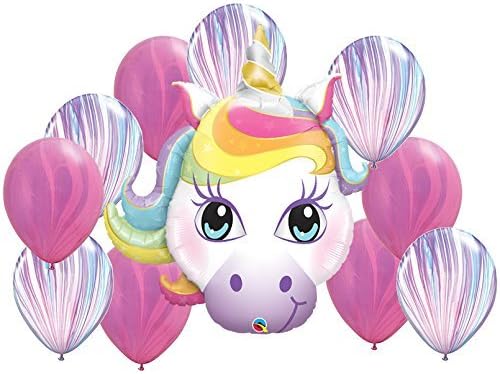 38" Unicorn Balloons Party Decoration Bundle by Fiesta Tribe with (5) 11" Swirl Purple and Blue Latex Balloons and (5) 11" Swirl Violet and Pink Latex Balloons