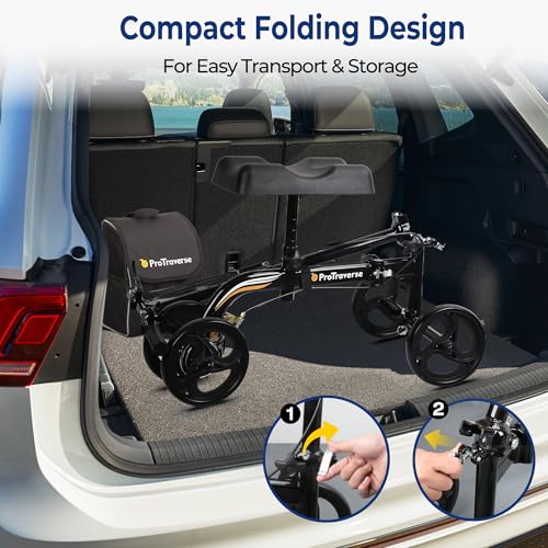 Premium Knee Scooter – Foldable & Steerable Knee Walker, Dual Brakes, New Band Brake, Comfort Knee Pad for Foot Surgery, Broken Foot & Ankle Injury Recovery, Compact Crutch Alternative(Black)