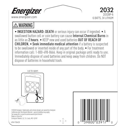 ENERGIZER 2032 BATTERIES (6 PACK), 3V LITHIUM COIN BATTERIES