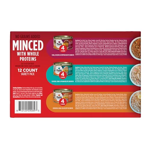NULO GRAIN-FREE MINCED WITH WHOLE PROTEINS WET CANNED CAT AND KITTEN FOOD, VARIETY PACK, 2.8 OUNCE, 12 CANS