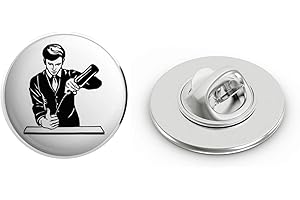 BRK STUDIO Black and White Cool Dapper Fancy Bartender Cartoon Round Metal 0.75" Lapel Pin Hat Shirt Pin Tie Tack Pinback