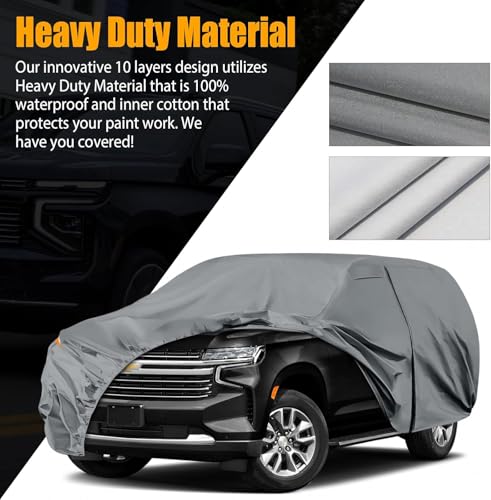 Car Cover Custom Fit for 2000-2026 GMC Yukon Accessories, Waterproof All Weather Full Exterior Cover with Door Zipper & Windproof Straps for Rain Dust Hail UV Protection