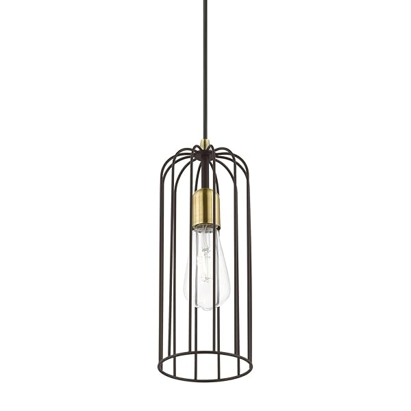 LIVEX LIGHTING GLENBROOK 1 LIGHT PENDANT IN BRONZE WITH ANTIQUE BRASS (49713-07)