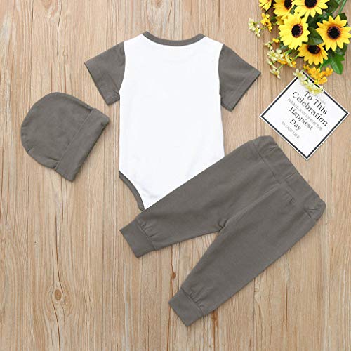 NUWFOR Newborn Infant Kids Baby Boys Outfits Letter Print Romper Jumpsuit+Pants+Hat Set(Gray,6-12 Months) - Thumbnail 5