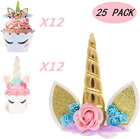 Unicorn Cake Topper Set with Rainbow Wrapper for Kids Happy Birthday Unicorn Party Supplies