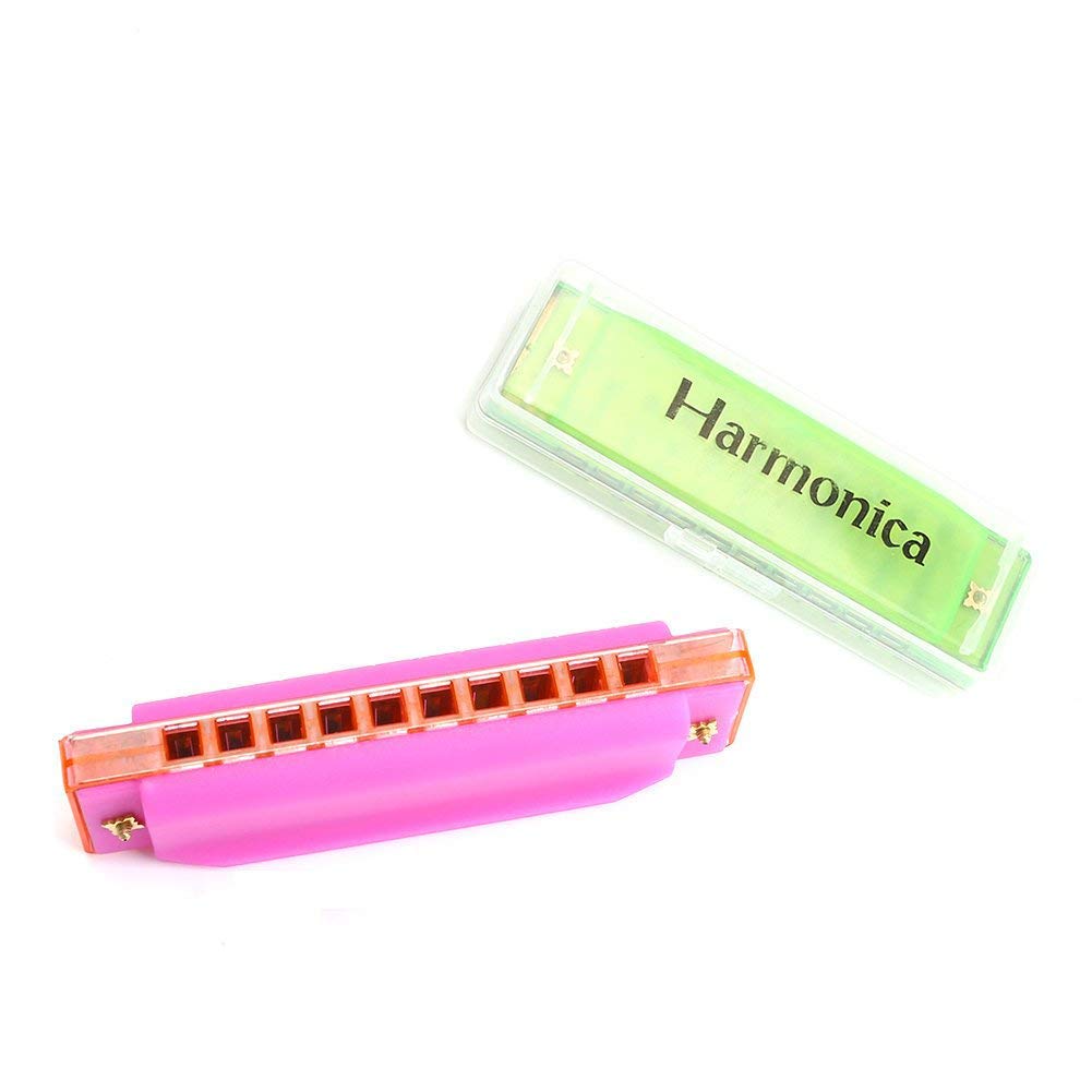 Kids Harmonica, 2 PCS Translucent Harmonica with Case 10 Holes Diatonic Bules Children Harmonica (Pink and Green)