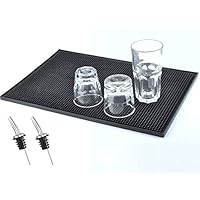 Trusted Buddy Matte Black 12 in. by 6 in. Flexible Silicone Bar Mat with 2 Classic Stainless Steel Bottle Pourer