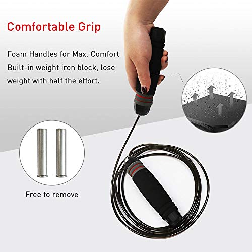 Fitpolo Weighted Jump Rope, Adjustable Skipping Ropes with Memory Foam Handles and Weighted Speed Cable for Men/Women/Kids - Best for Speed Jumping,Cardio Training, Home Workouts, Boxing,MMA